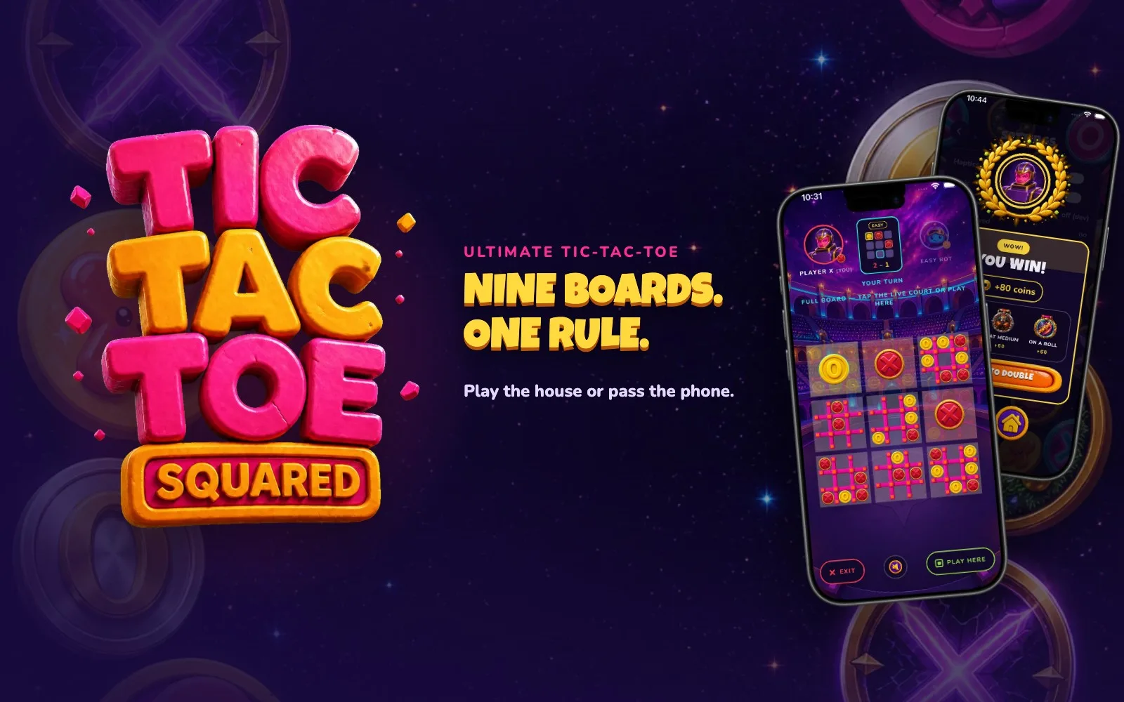 TicTacToe Squared game board with nine mini boards on a phone screen